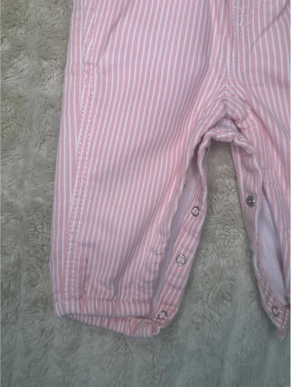baby B'gosh classic pink/white striped cotton-blend overalls Size 9M - Picture 4 of 8